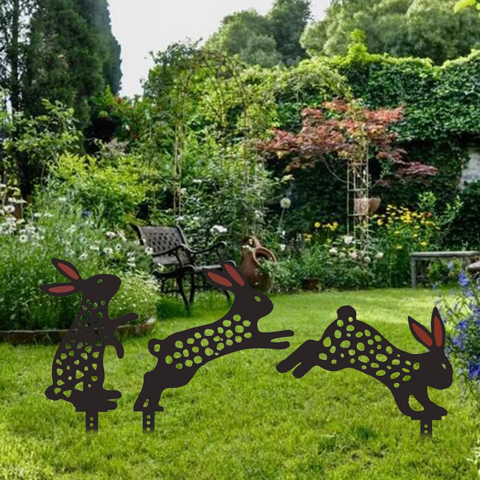 Rabbit Garden Art Bunny Silhouette Stake Black Bunny Rabbit Garden Stake Yard Art for Lawn Outdoor Patio Home