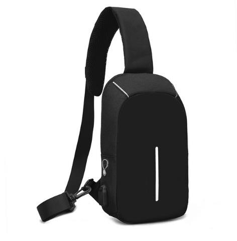 Mini mochila antirrobo multifunción con cargador USB para hombre, para el pecho bolso cruzado, bolsa de hombro Oxford de viaje corto: Black