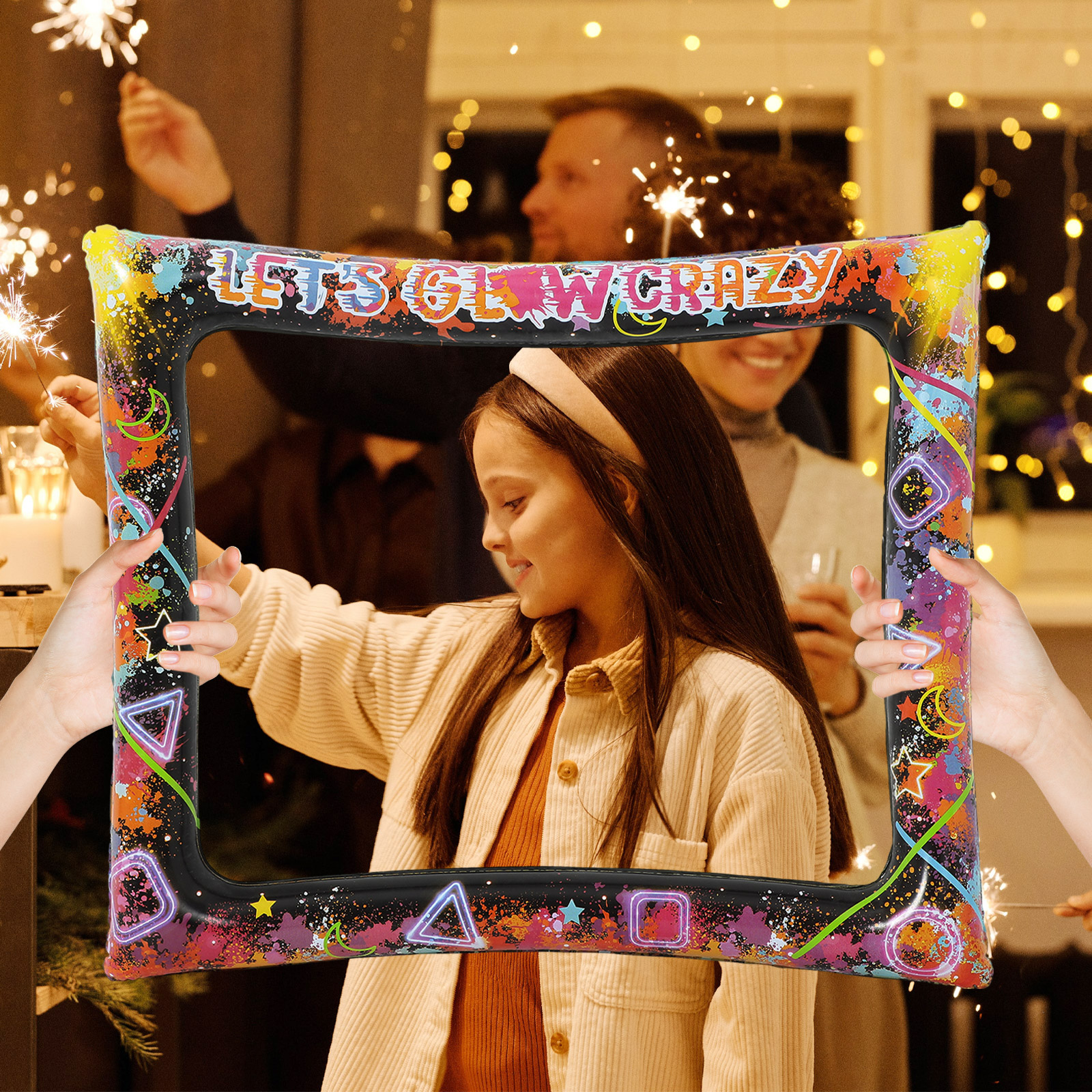 Moldura inflável para fotos, brilho noturno brilhante, aniversário, chá de panela, adereços, suprimentos para festa divertida, moldura de selfie neon, festivo