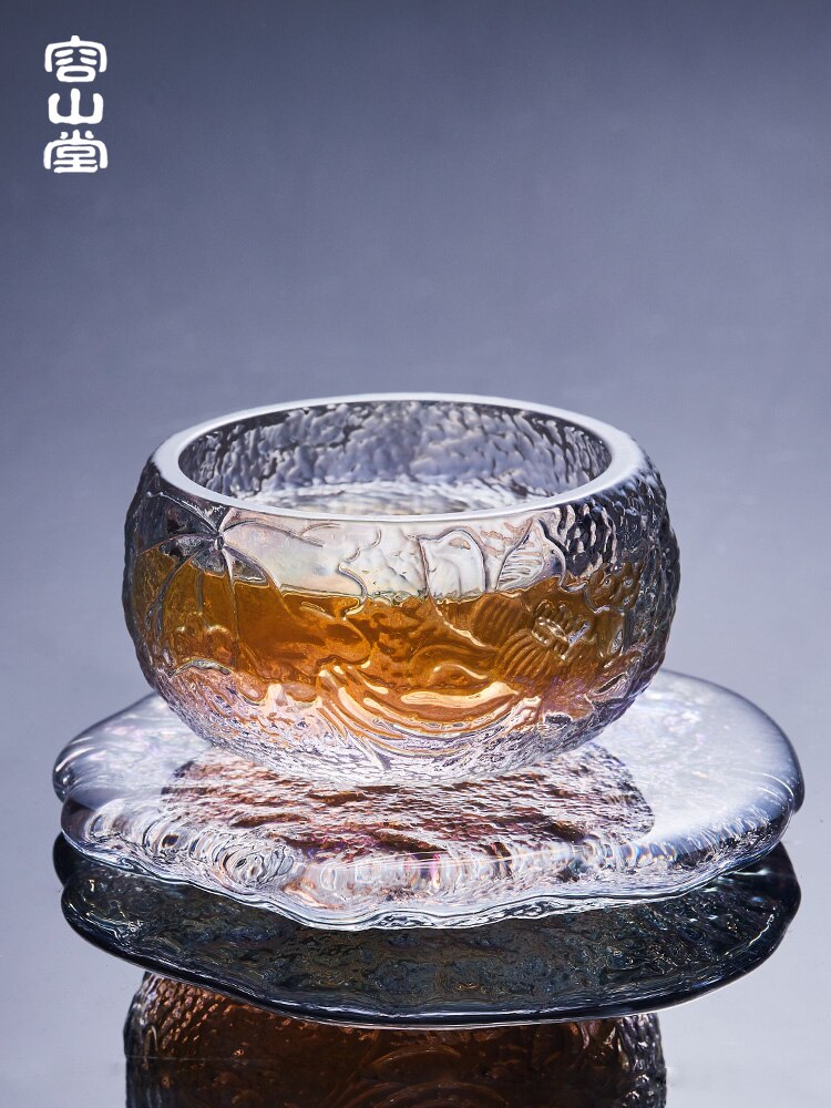 glühen Glas Teetasse matt Tasse Untertasse Haushalts runde Wärme nachweisen matt Kleine sterben Untertasse Kung Fu Tee-einstellen Tee Zeremonie utensilien