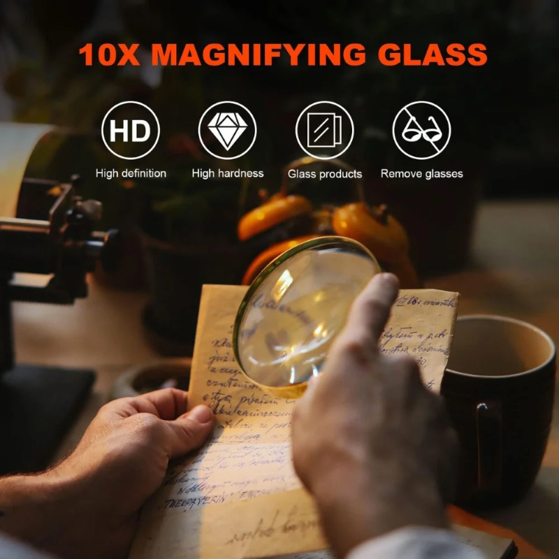 ZEXEF 10X Handloep met houten handvat 60/70 mm vergrootglas voor thuis leren lezen en fouten vinden
