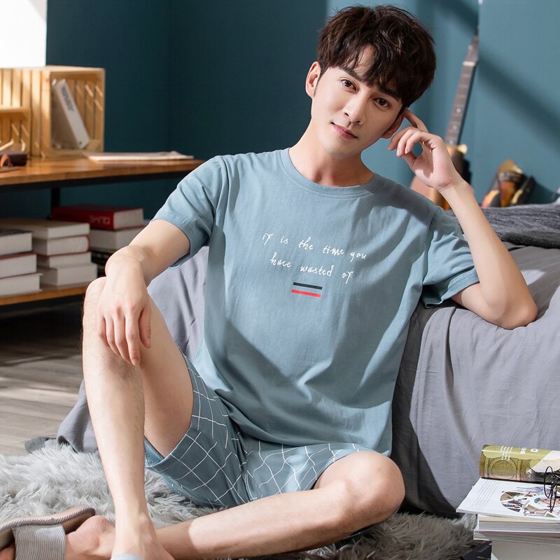 Mannen Zomer Katoenen Korte Mouwen Korte Broek Pyjama Set Multi Stijlen Plus Size Heren Nachtkleding Pyjama Dunne Gedeelte thuis Pak