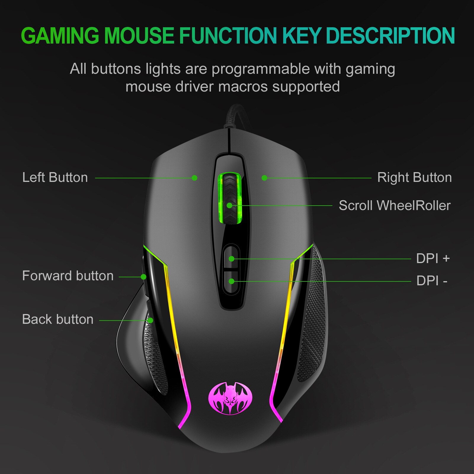 Przewodowa mysz do gier LED 6400 DPI komputer USB mysz dla graczy RGB myszy X7 Silent Mause z podświetleniem kabel do komputera Laptop