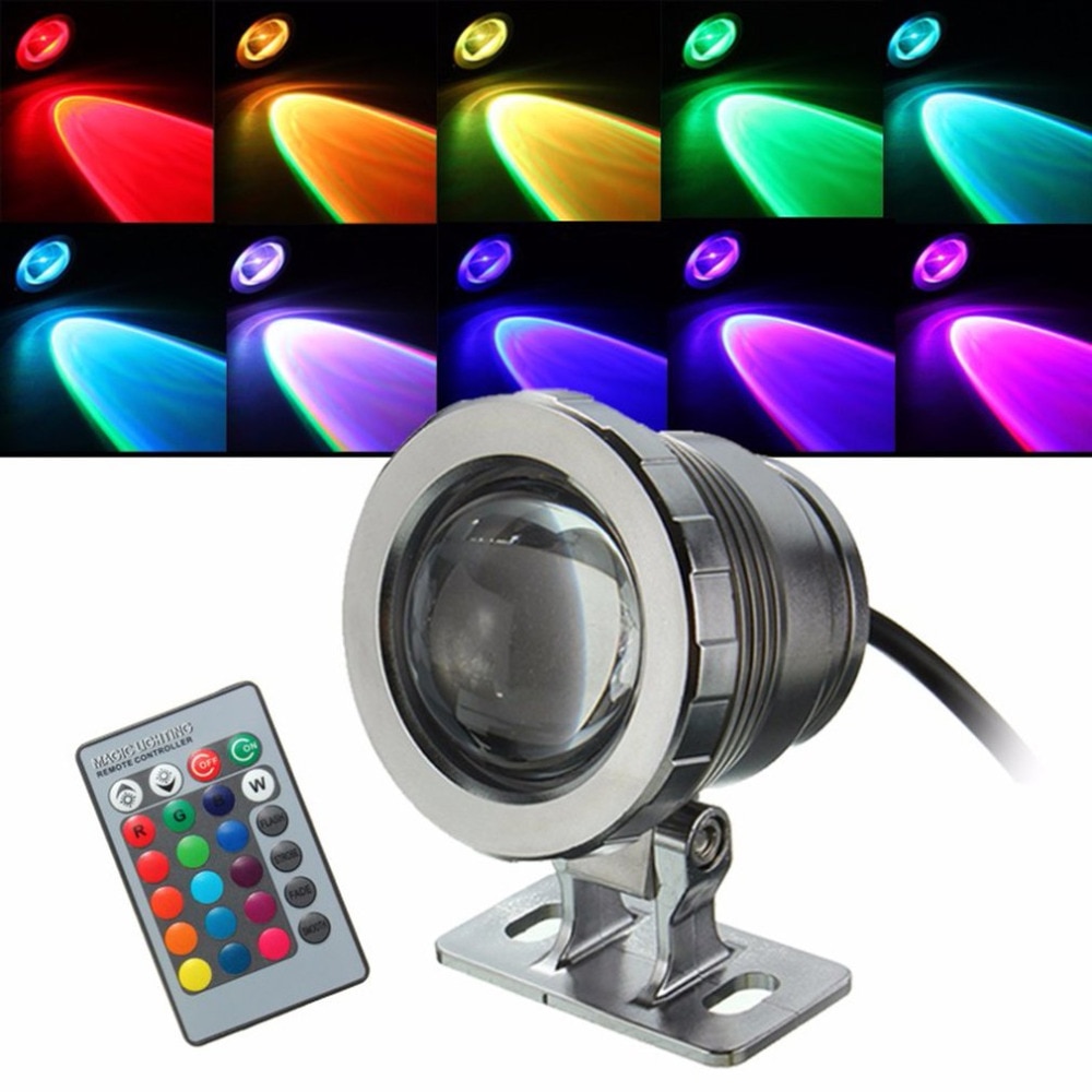 IP68 10W RGB LED Licht Tuin Fontein Zwembad Vijver Spotlight Waterdichte Onderwater Lamp met Afstandsbediening Zwart/Zilver