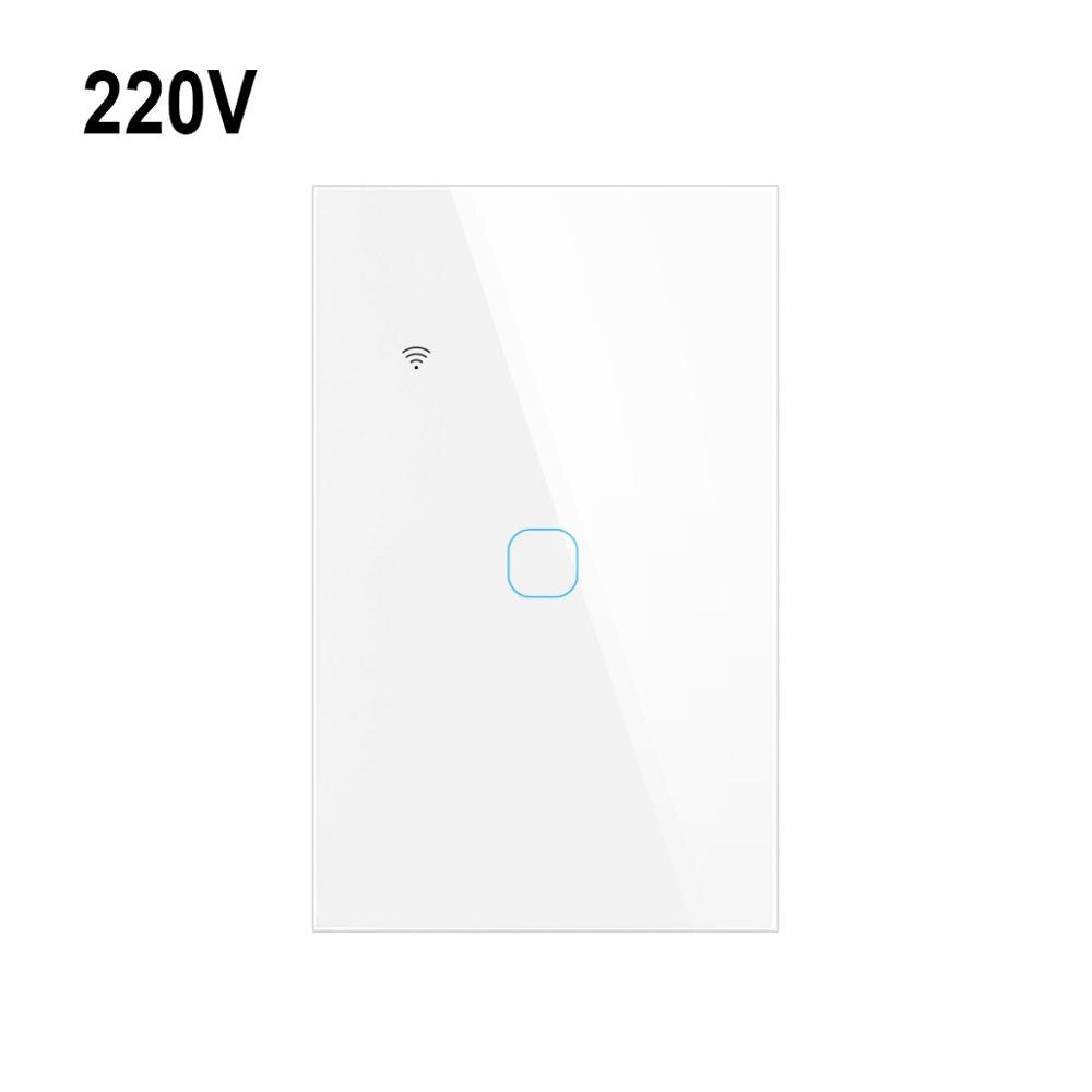 220V Tuya Smart Control Wall Switch Work With Alexa/Echo/Google Home WiFi Touch Light Switch Smart Home Automation: White 1-Gang