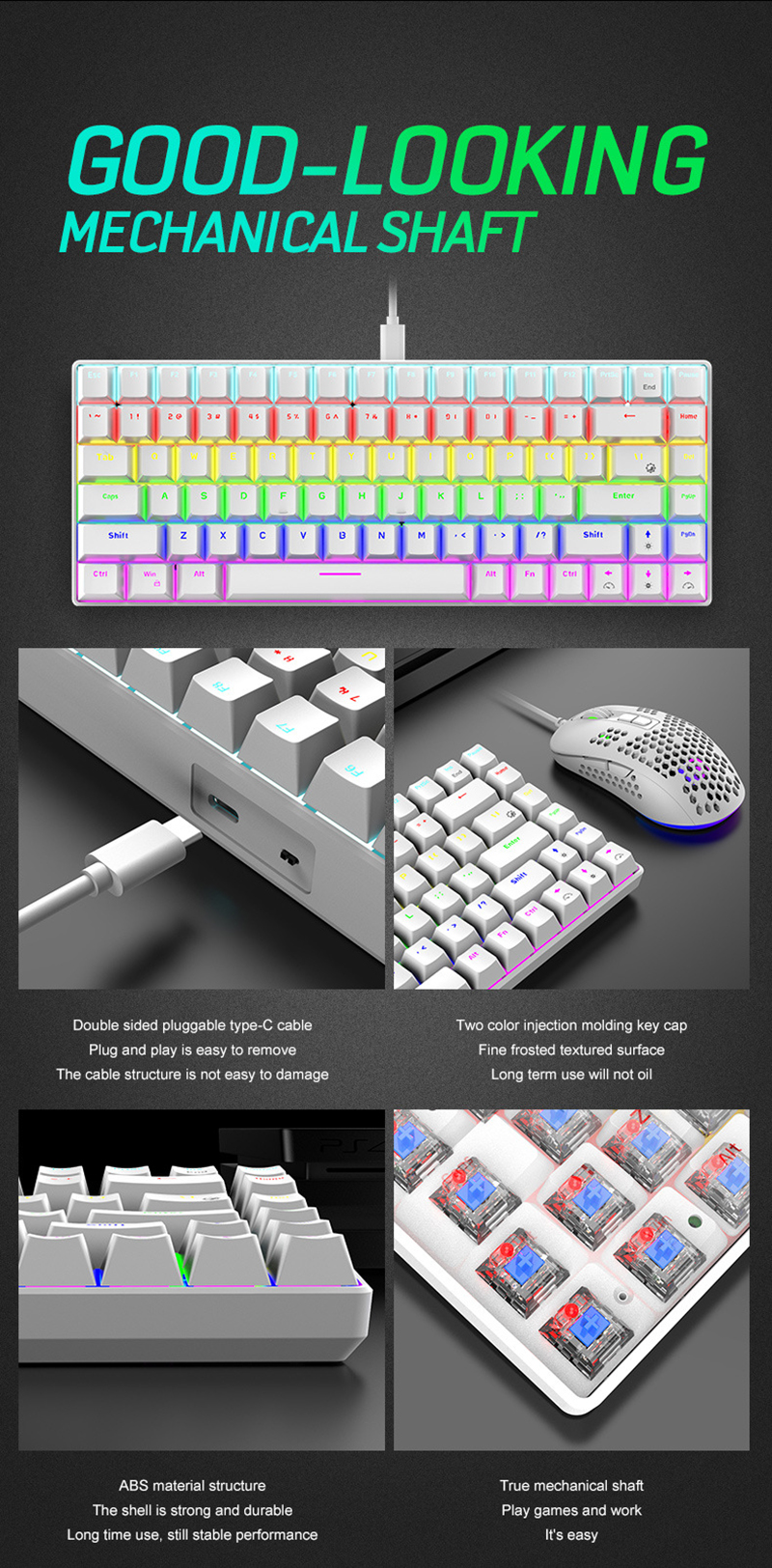 Wired RGB Backlit Gaming Keyboard and Mouse Mechanical Mini Keyboards Ergonomic 6400DPI Mouse for Lenovo/XiaoMi PC Computer