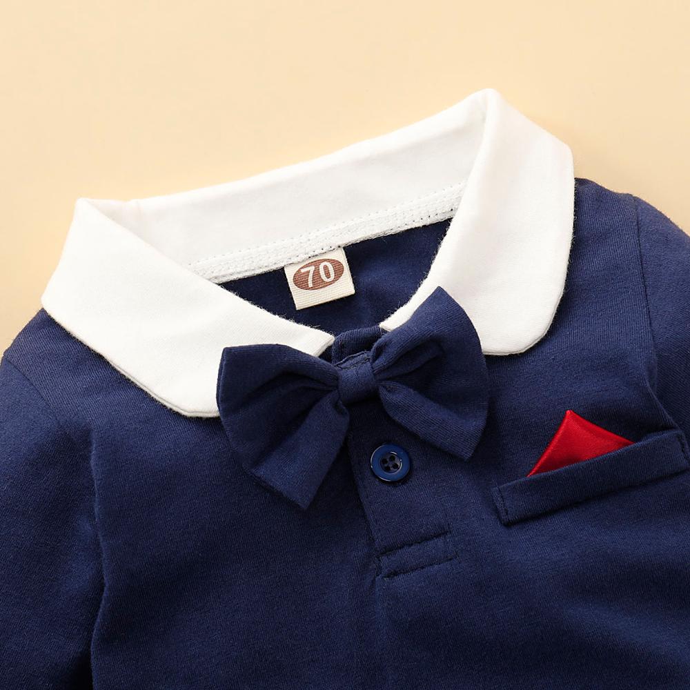 PatPat été et printemps bébé garçon Gentleman nœud papillon décor Polo col à manches longues combinaison bébé garçon vêtements