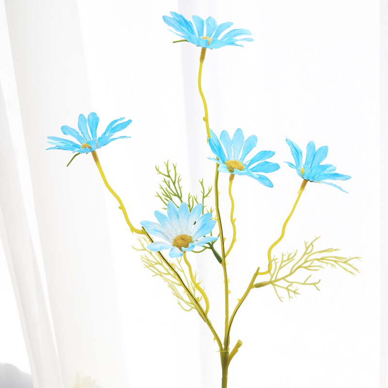 Artificial Flowers Daisy Flower Branch Silk Flowers for Crafting Home Decoration Accessories Farmhouse Decor Yellow Flowers: Blue 1 Pcs