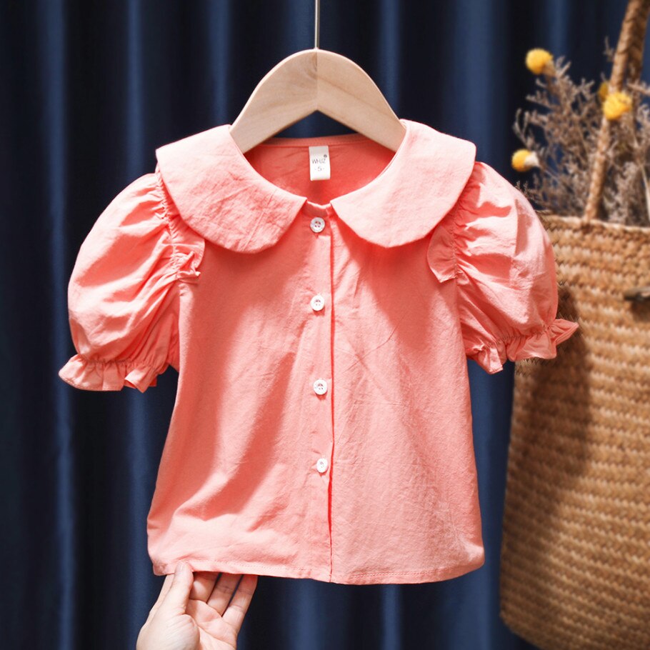 Chemisiers en coton à manches courtes pour bébés filles, vêtements d'été, tenue princesse élégante, mignon, doux, Tee-Shirt de fête, 1-6T: as shown / 6T(130)