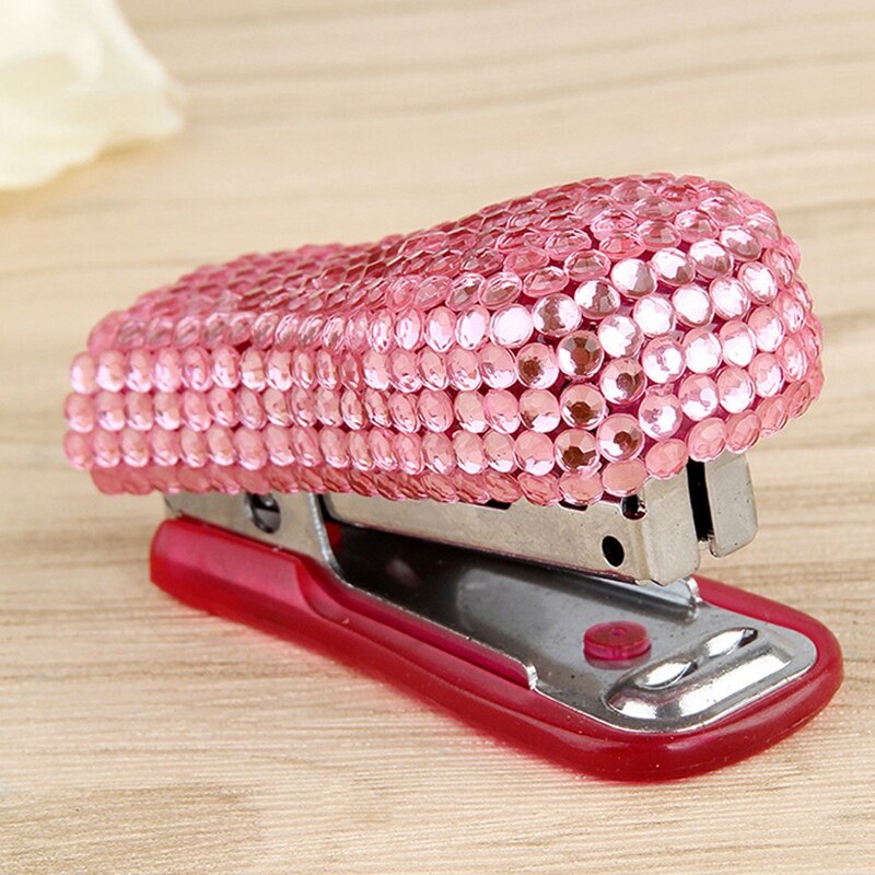 Mini Stapler Diamond-Encrusted Mini Stapler Sticker Small Stapler Pink Stapler Office Stationery Student Supplies