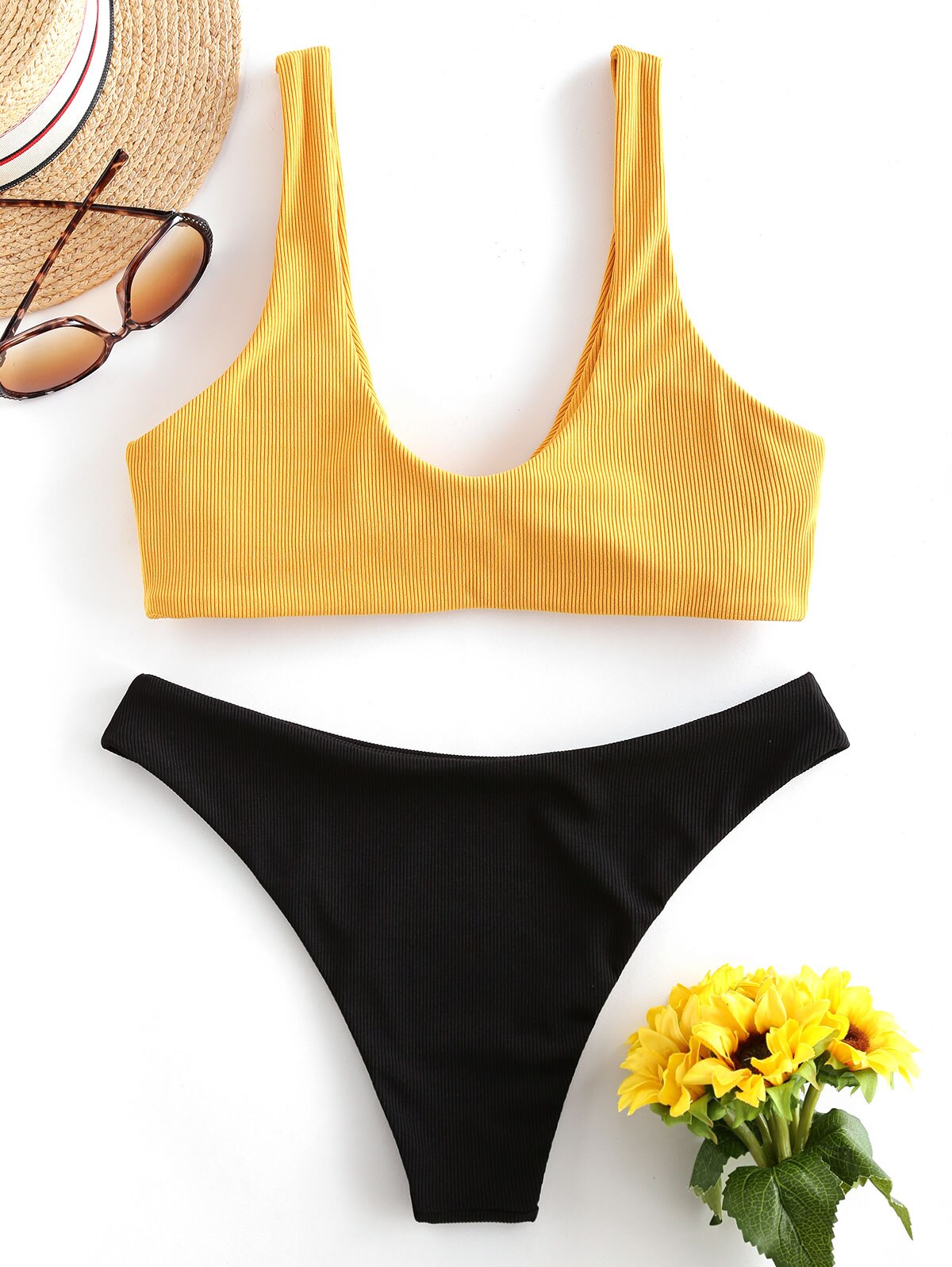 ZAFUL-Bikini con relleno frontal para mujer, traje de baño con cuello redondo sin aros, bañador deportivo acolchado extraíble