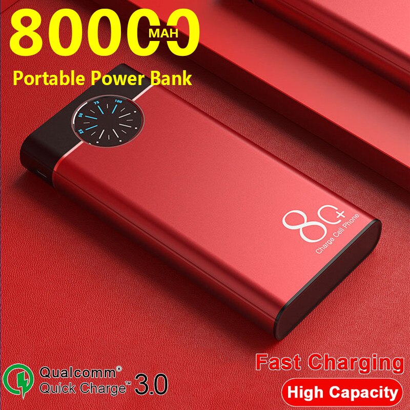 Batería Externa de carga rápida para móvil, PowerBank portátil de 80000mAh de una vía para Xiaomi, Samsung y Iphone