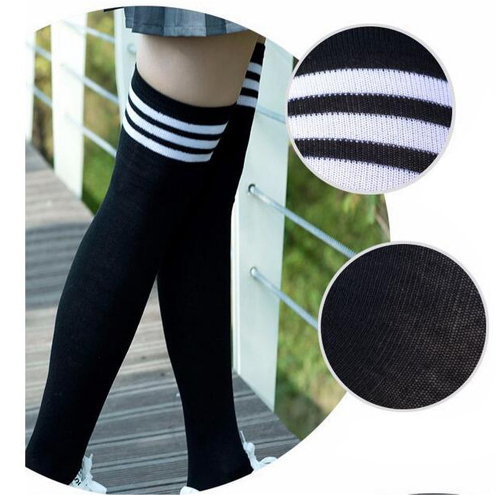 1 Pair Thigh High Over Knee High Socks For Girls Womens Students Striped Cotton Long Stockings calcetines mujer