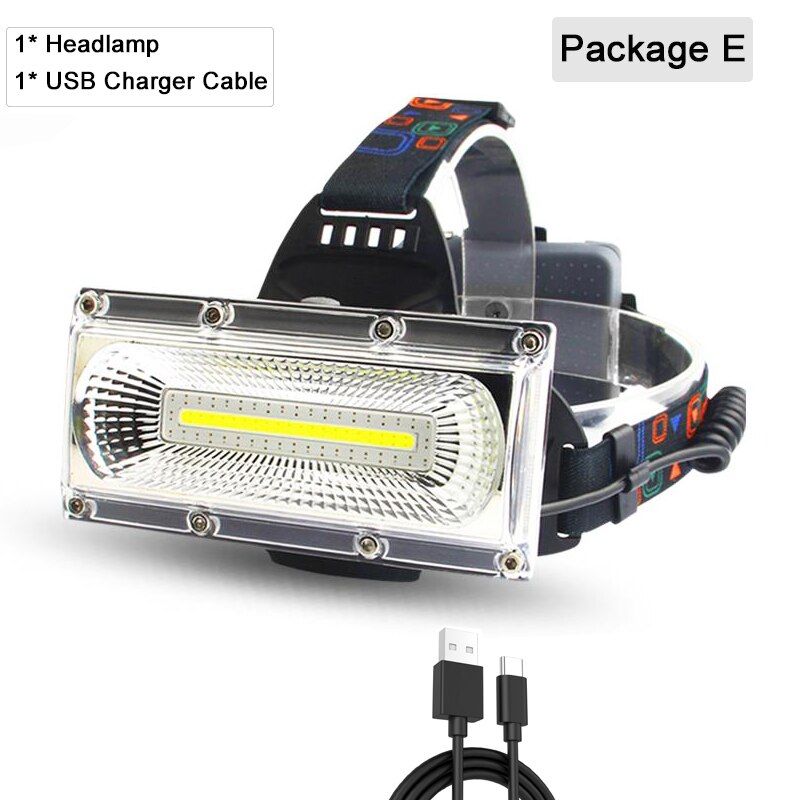 40000 lms cob led forlygte reparation lys hovedlampe usb genopladeligt vandtæt forlygte 18650 batteri fiskelys: Pakke e