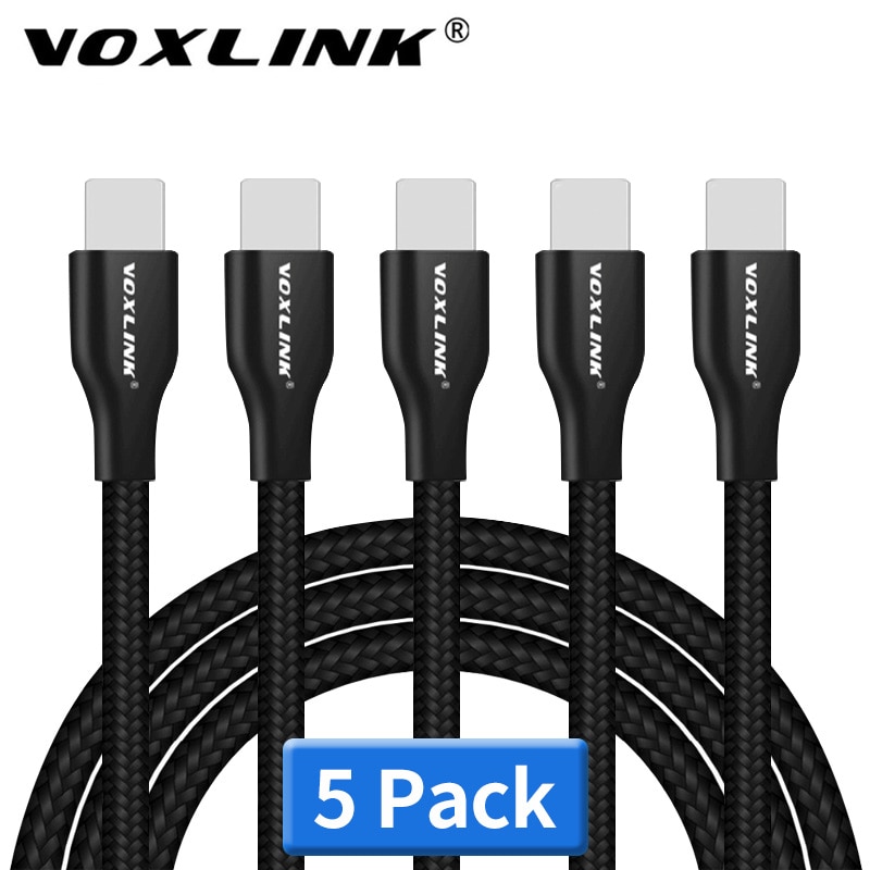 VOXLINK – lot de 5 câbles USB tressés en Nylon pour iphone X XS XR, charge rapide, synchronisation des données 2,4 a, pour iphone xs max 8Plus 7 6s ipad mini