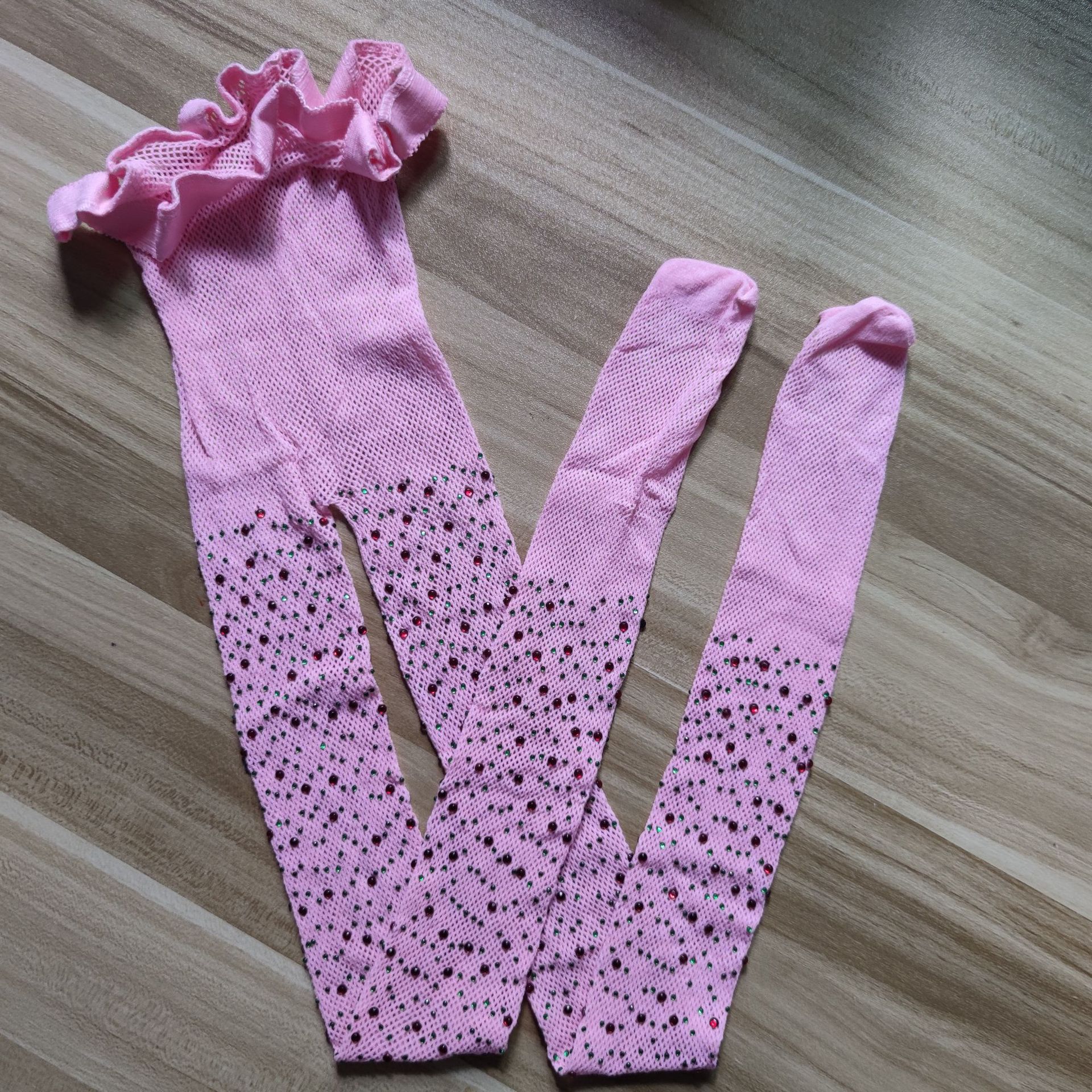 7-12years Bling Strass Visnet Mesh Mode Panty Kinderen Panty Meisjes Hollow Sokken Zwart Blauw Wit Roze KF207: pink