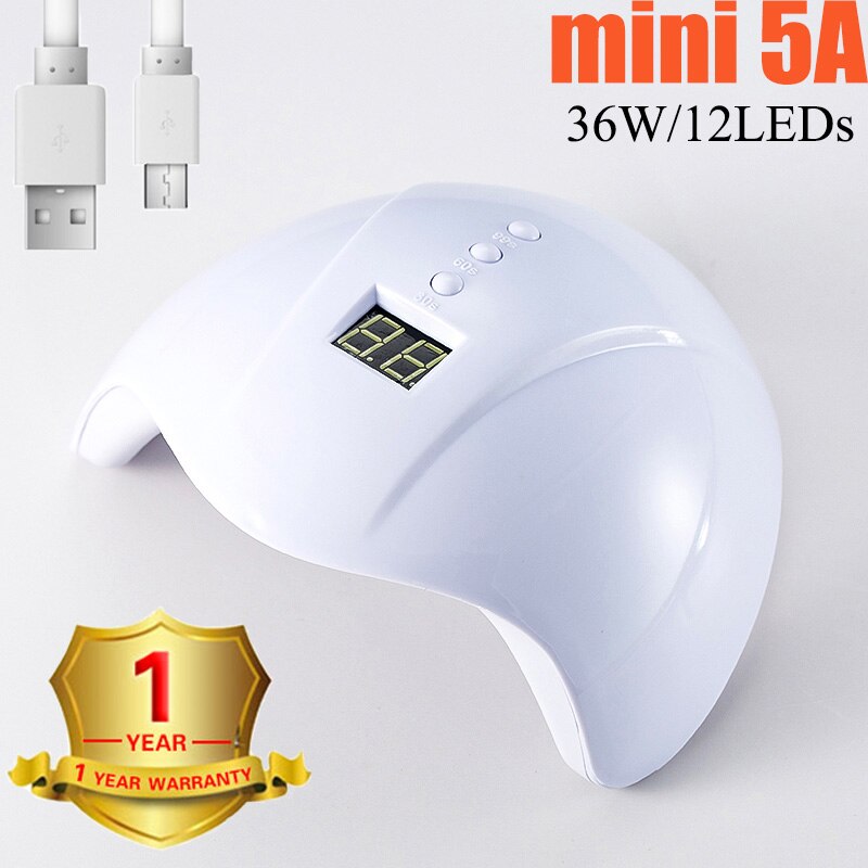 Zon 2C Nail Dryer Uv Lamp Lcd 48W Display 36 Leds Droger Nail Lamp Curing Gel Polish Machine Uv sunuv Auto Sensing Lamp Voor Nagels: mini 5A-white