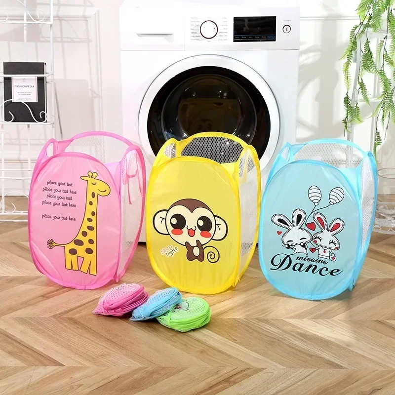 Schmutzige Kleidung, zusammenklappbarer Aufbewahrungskorb, Haushalt, Kinderspielzeug, Aufbewahrungsbox, offenes Netz, Sortierkorb, Cartoon-Farbe, zufälliges Produkt