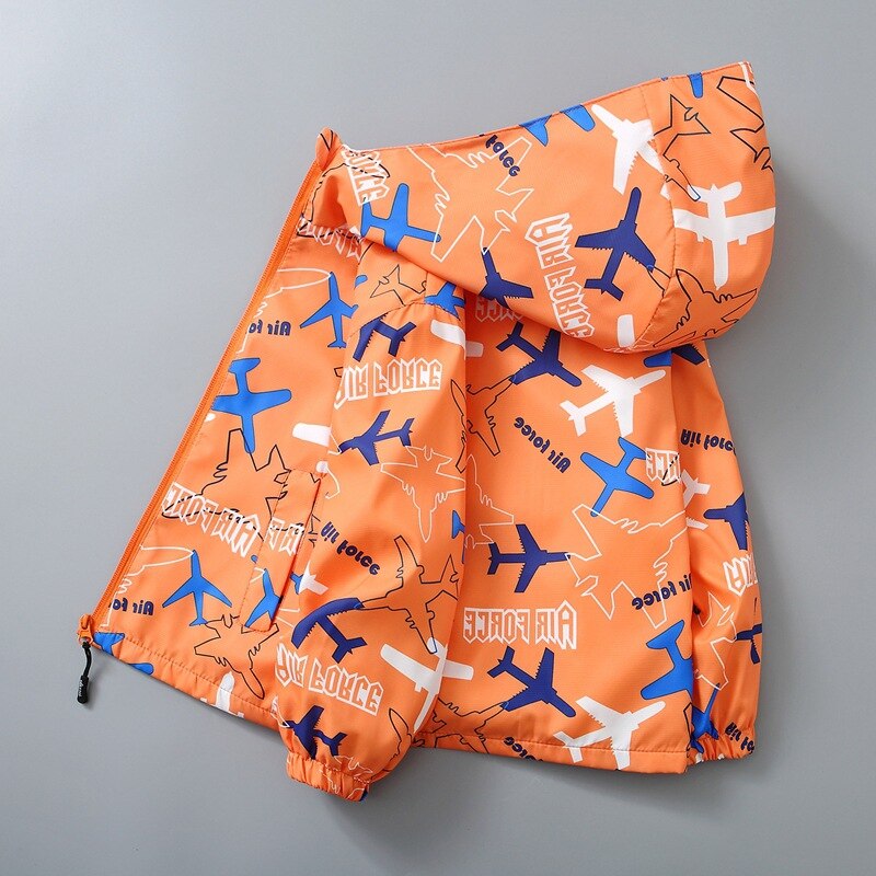 2022 Lente Jongens Uitloper Cartoon Vliegtuig Rits Hooded Casual Jassen Todder Casual Outfit