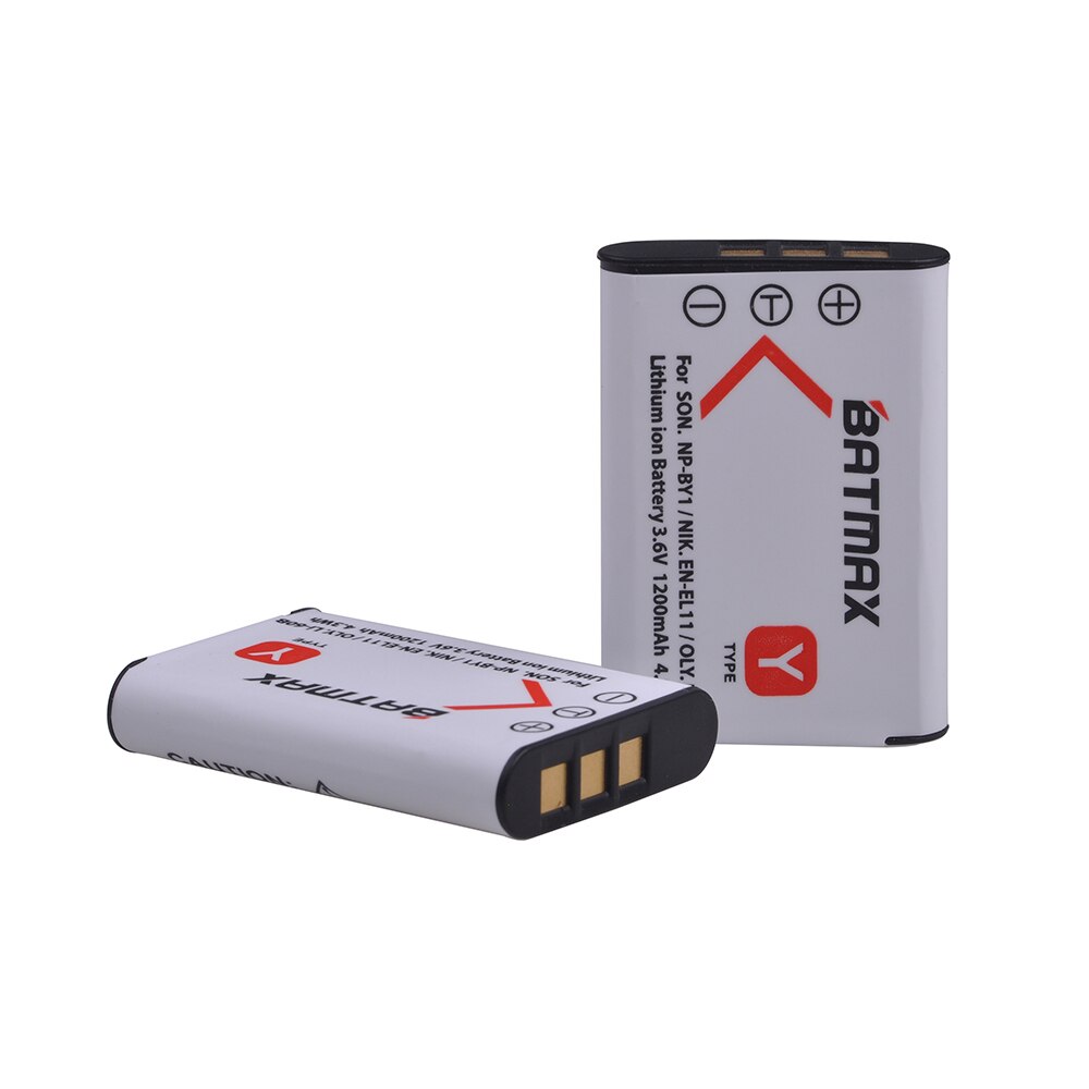 Batmax 2 st 1200 mah np -by1 en-el11 li-60b np  by1 batteri för sony hdr -az1vr az1 az1v az1vr sport action cam mini videokamera