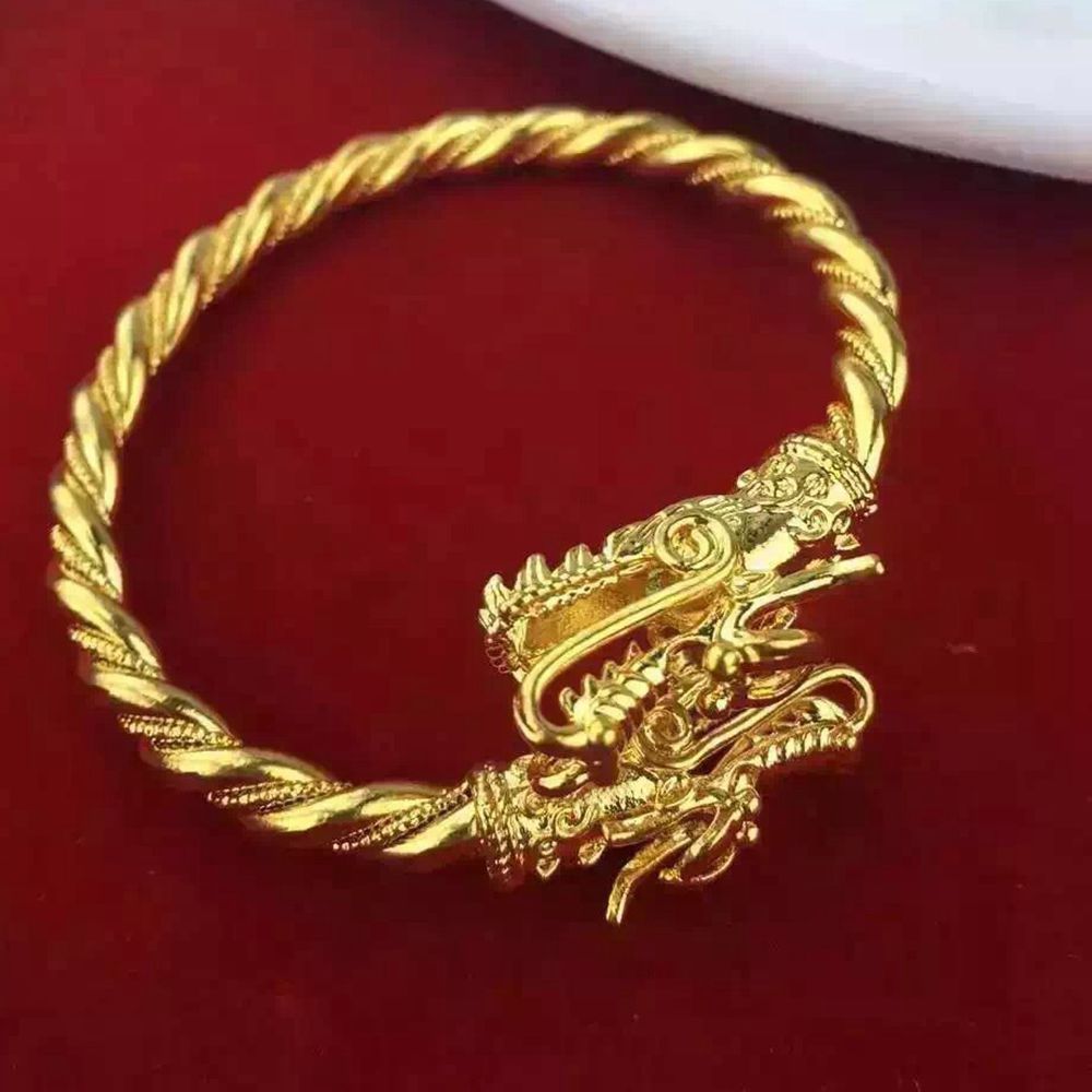 Mens Dragon Head Bangle Yellow Gold Filled Hip Hop Bracelet Bangle Adjustable