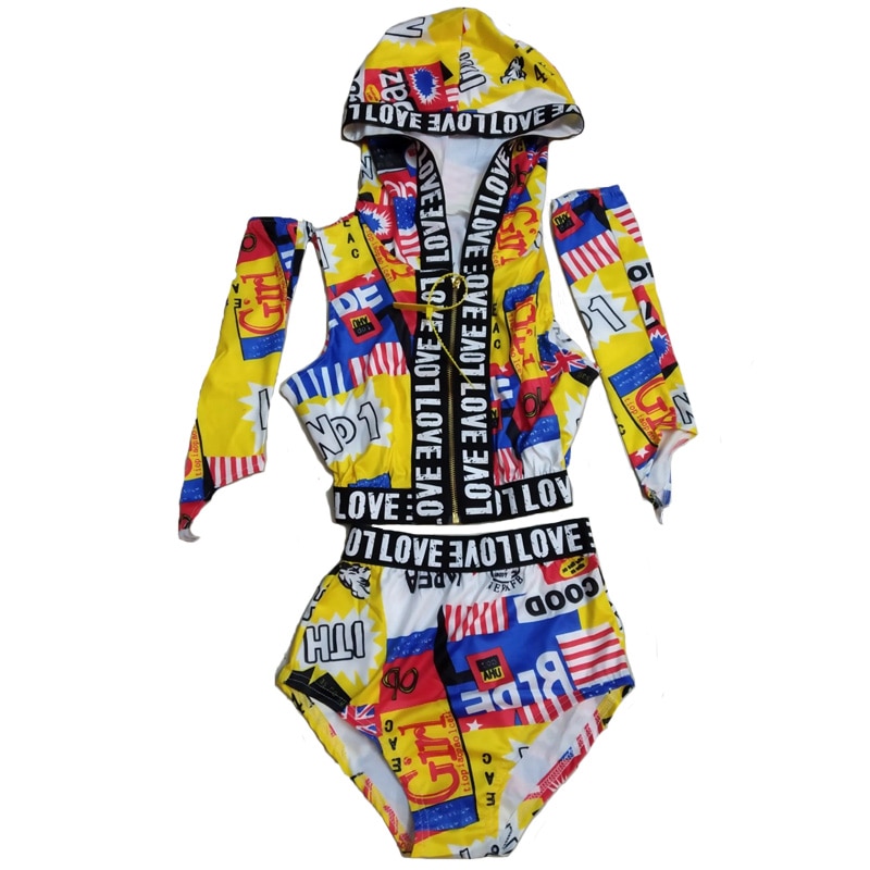 Jazz Dance Costume Women - DJ Rave Outfit - Nightclub Pole Dance Performance Wear - Spandex - Includes Tops, Shorts, Sleeves