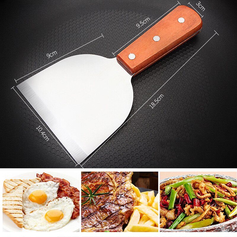 Acier inoxydable crêpe tourneur métal spatule Scoop plat Burger Pizza Grill Flipper manche en bois vaisselle cuisine BBQ outils