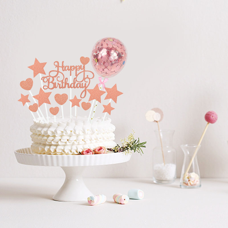 1 sæt tillykke med fødselsdagen kage topper rosa guld sølv stjerne ballon kage topper til voksne børn fødselsdagsfest dessert diy dekorationer