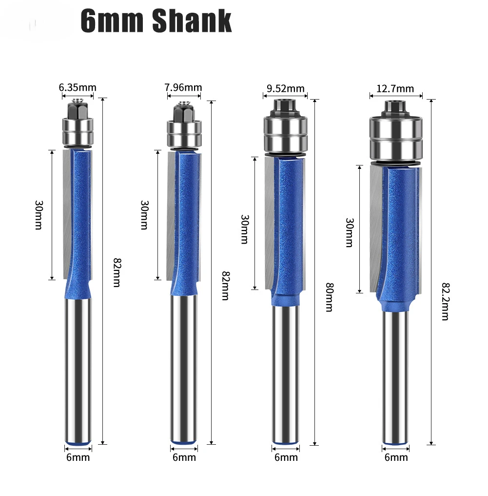 6mm Biaxiale Trimmen Tool Dubbele Lager Carbide Flush Trim Router Bit voor houtsnijwerk Cutter Frees Houtbewerking gereedschap