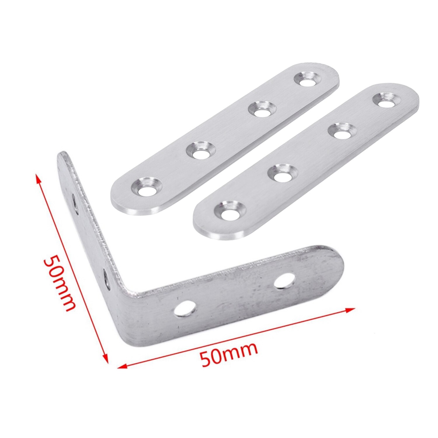 10 x Stainless Steel Shelf Support Corner Brace Angle Bracket 50X50mm & 2Pcs Flat Stainless Steel Mending Fixing Plate