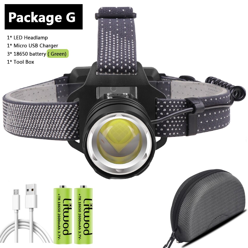 500000 lumen xhp 160 ledet kraftig hodelykt zoombar hodelykt lampe lommelykt 18650 batterier vanntett til camping hodelykt: Alternativ g / Xhp 50