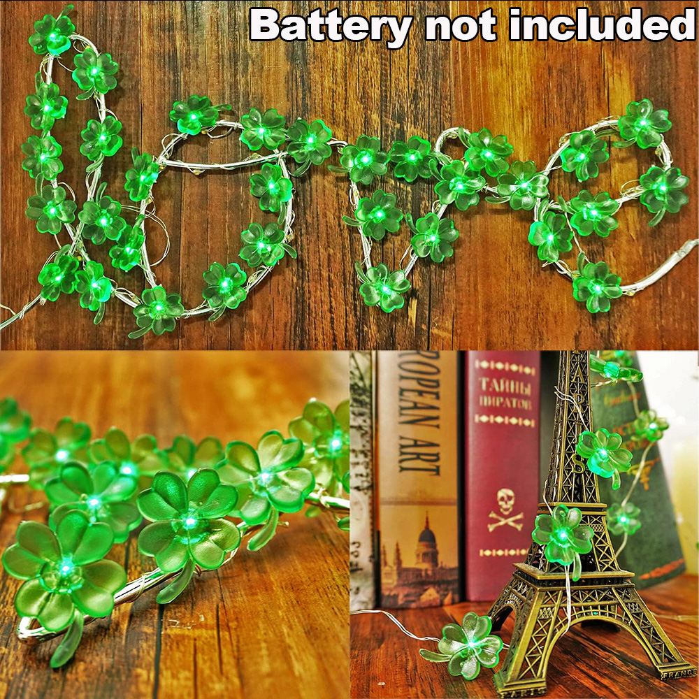 3M LED St Patricks Day Decorations Battery Operated Shamrocks String Lights Lucky Clover Green Fairy Lights DIY Party Ornaments