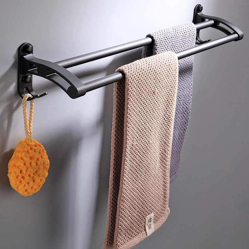 Zwarte Ruimte Aluminium Badkamer Hardware Handdoek Plank Handdoek Bar Papier Houder Doek Haak Zeepbakje Handdoek Ring: Double Bar only 50cm