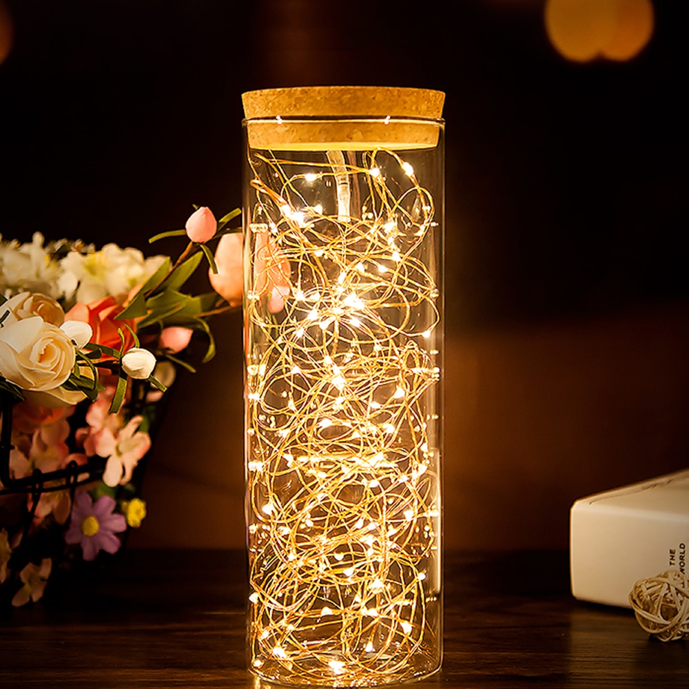 Guirlande lumineuse LED avec fil d&#39;argent, 2/5/10M, pour noël, fête à domicile, mariage, décoration, bouteille, féerique