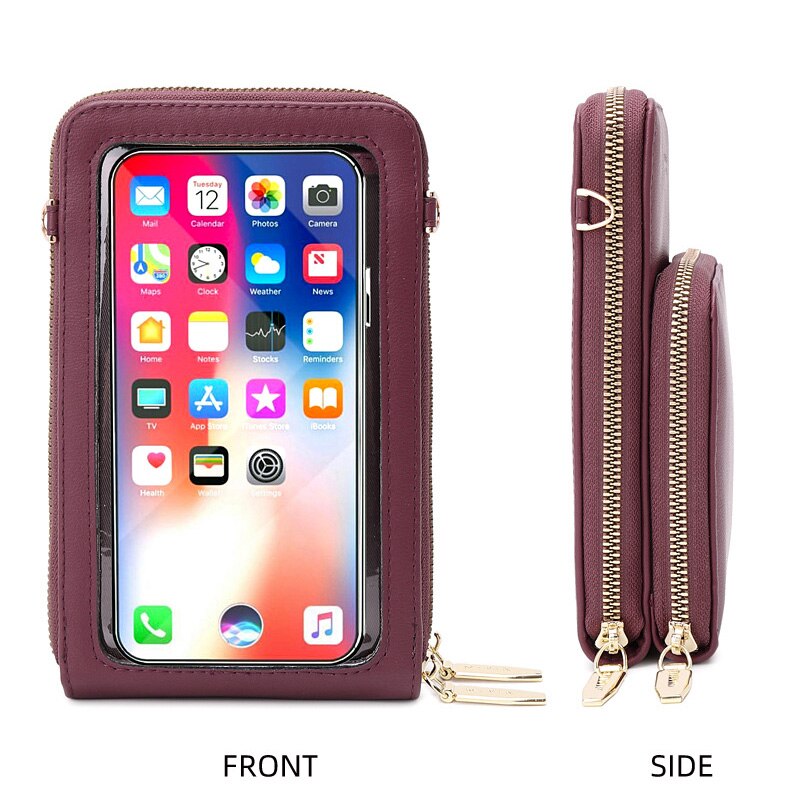 Transparante Tastbaar Telefoon Pocket Schoudertassen Voor Vrouwen Handtas Dames Kleine Crossbody Bag Pu Leer Vrouwelijke Messenger Purse: Wine Red