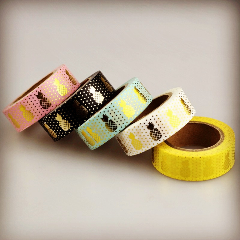 10m Foil Washi Tape Pineapple Stripe Dot Set Japanese Stationery Kawaii Stickers Scrapbooking Tools Masking Tape Diy Photo Album