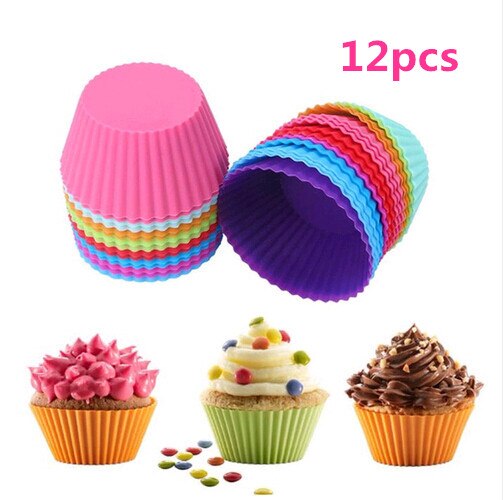 12 stuks Ronde Vorm Muffin Cupcake Mold Kleurrijke Siliconen Vormpjes Cake Cupcake Liner Bakvorm Bakken Gerechten Pan Vorm