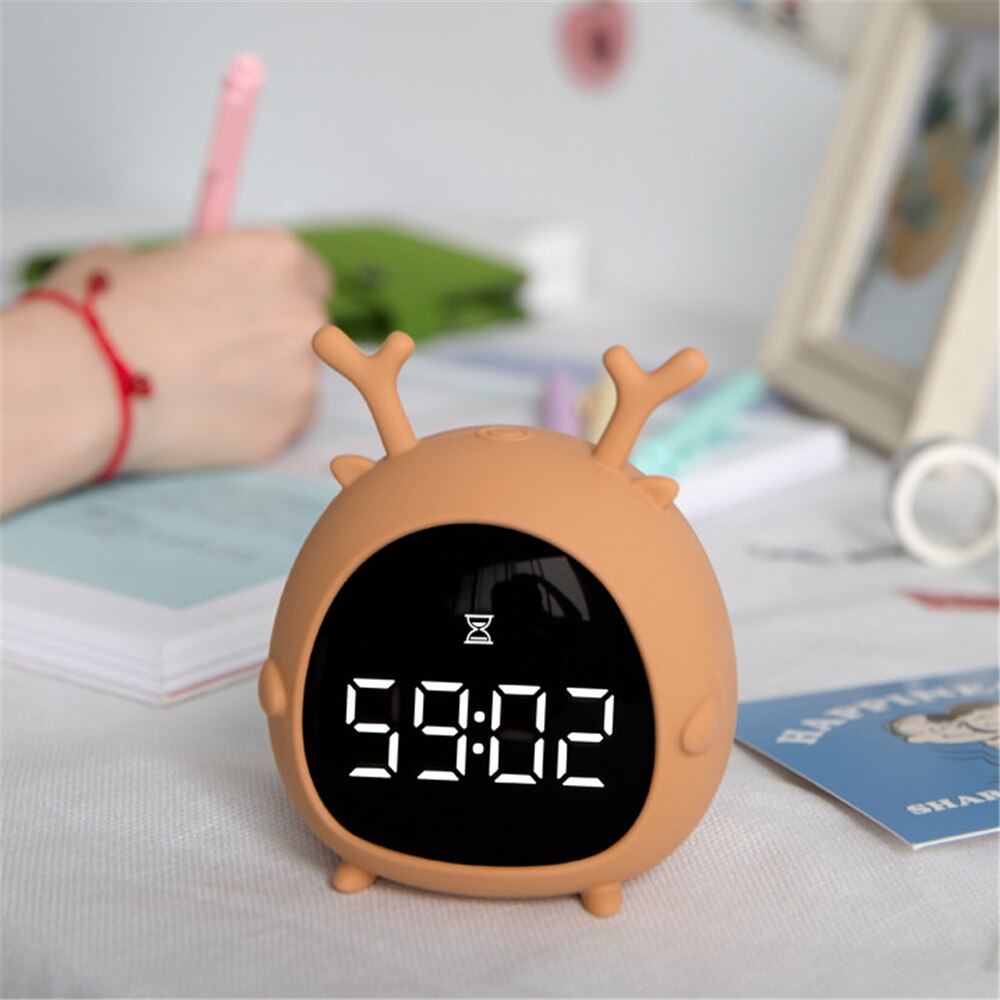 Digital Alarm Clock USB Charging Cartoon Pet Elf Clock for Kids Multifunctional Silicone Electronic Clock with LED Night Light