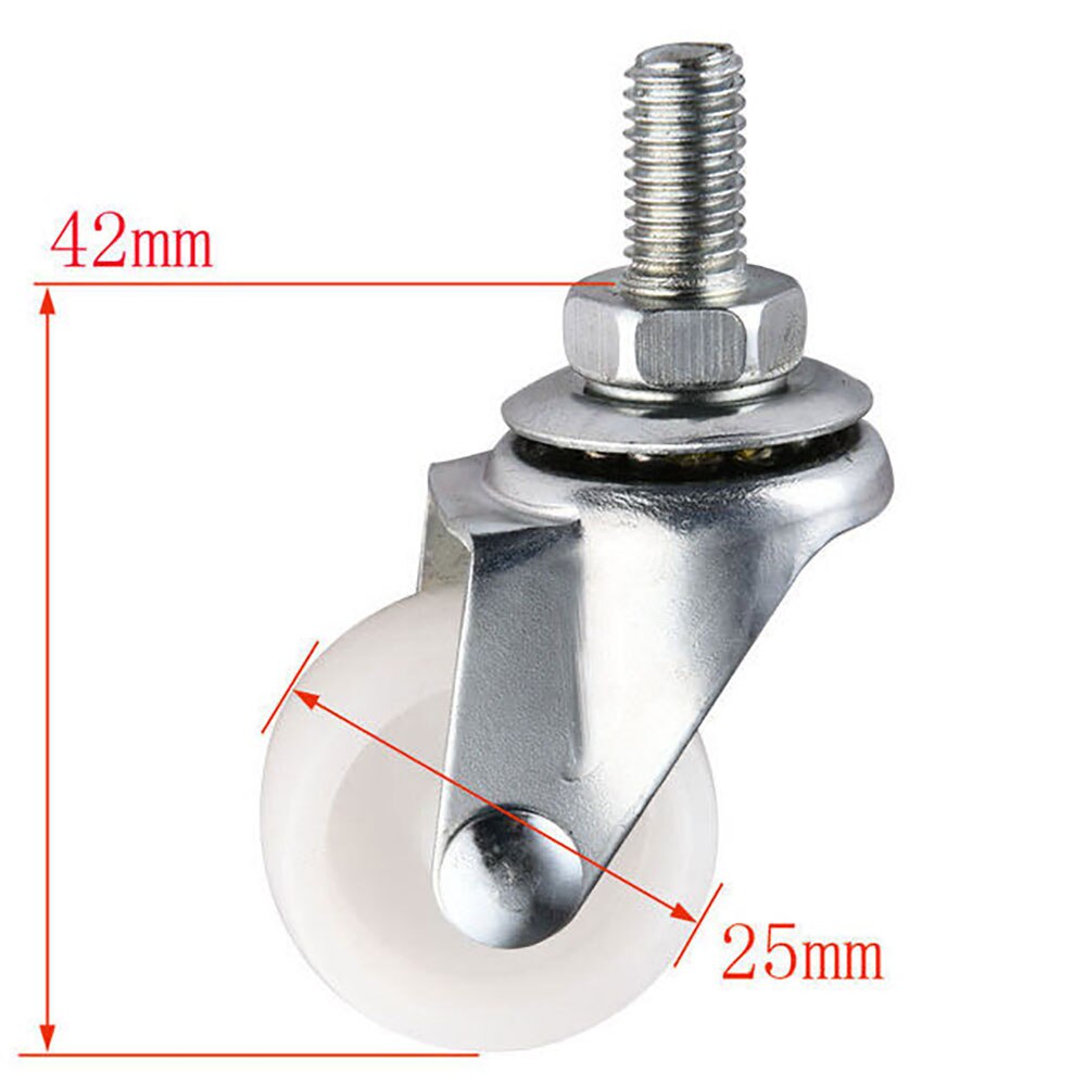 4 stücke Swivel Rollen 1 Zoll PP Nylon M8 x 15mm Schraube Gewinde Caster Räder Weiß