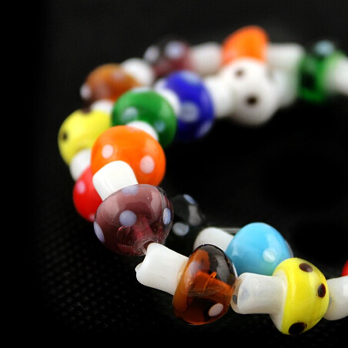 NiceBeads 10x12mm Red White Yellow Green Purple 20pcs Mixed Random Colors Lampwork Glass Mushroom Beads Fit Beading Jewelry DIY