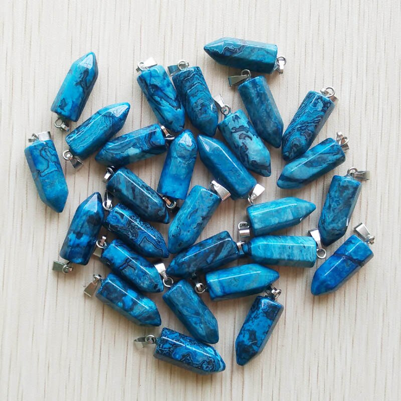 50pcs/lot bestselling good natural stone mix point pillar pendants for jewelry making: blue agate