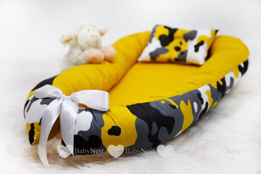 Babynest newborn baby nest bed portable crib travel bed baby nest baby lounge crib bumper pillow cushion: BabyNest Kamuflaj Hardal