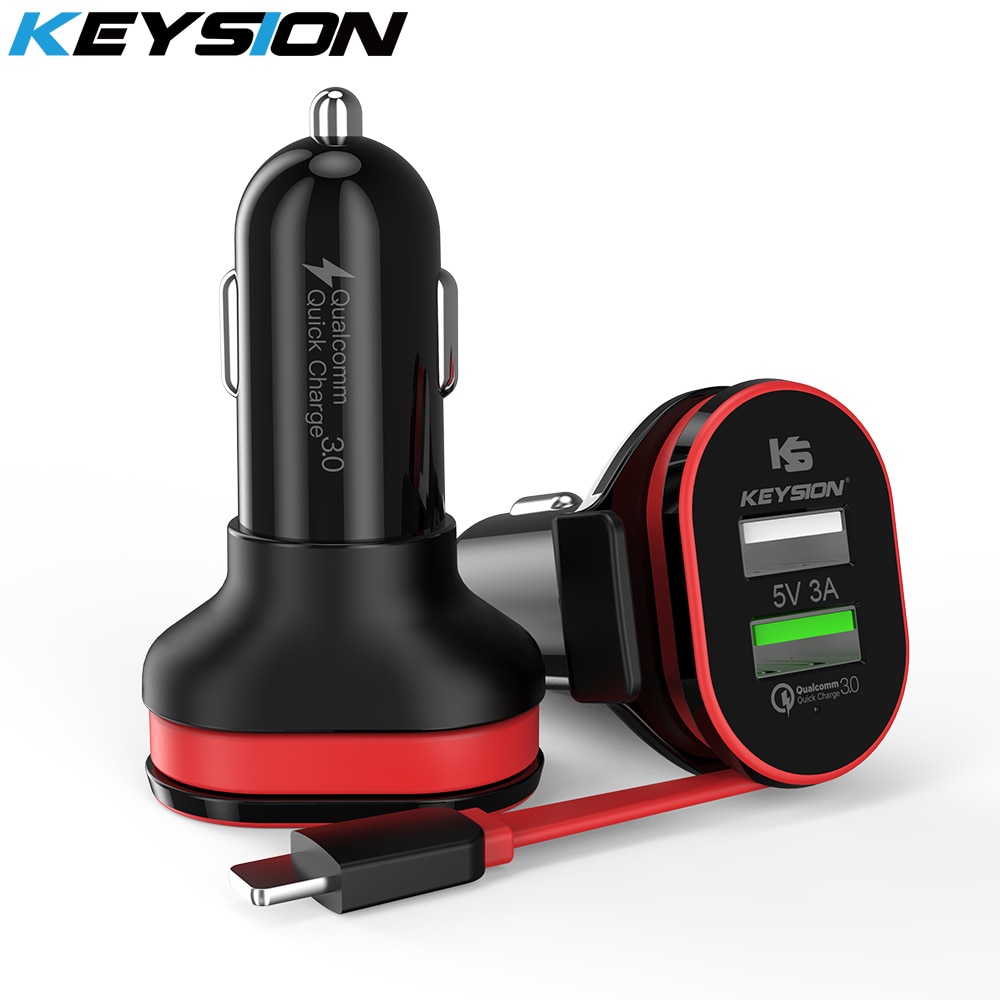 Keysion 2 Poort 33W Quick Charge 3.0 Autolader Qc 3.0 + 5V/3A Usb Fast Charger mobiele Telefoon Travel Adapter Auto-Charge Met Kabel