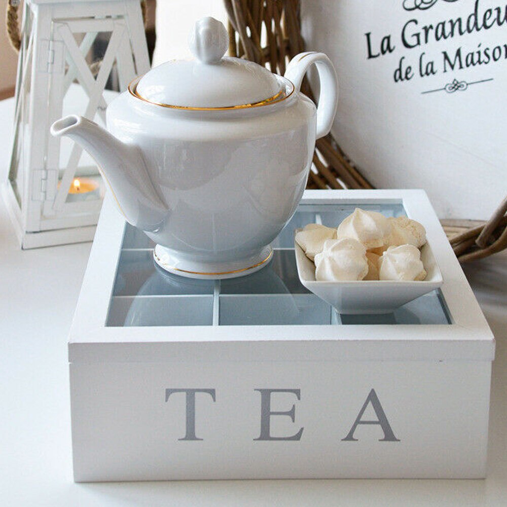 Tea Storage Box With 6/9 Compartments For Kitchen Cabinets Home Wood Exquisite Teaware Coffee Tea Bag Storage Holder Organizer