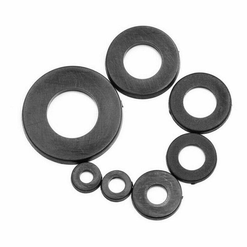 364 stk sort gummiskive nylon flade gummiskiver ring almindelig skivepakning til metriske  m2 m2.5 m3 m4 m5 m6 m8 bolte / skruer