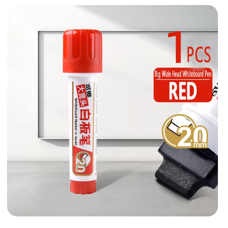 20mm extra grande capacidade cabeça larga apagável tinta-automática marcador de quadro branco escritório papelaria caneta de placa à base de água: BRANCO