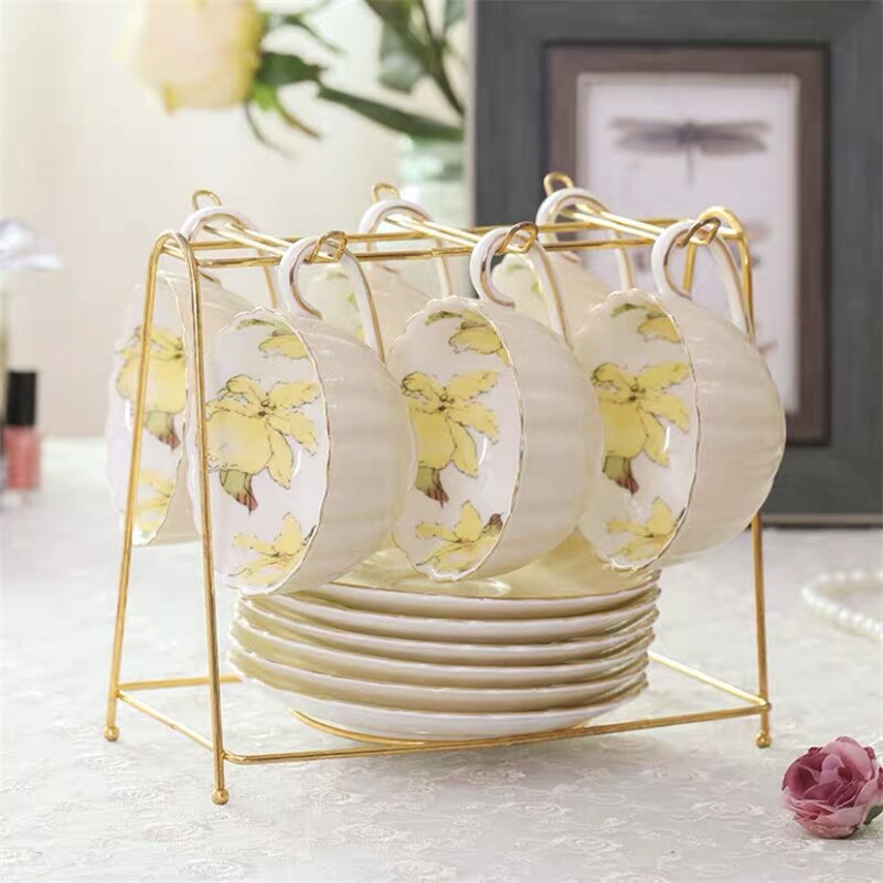 European-style Porcelain Coffee Cup with Saucer Set Household Ceramic Afternoon Tea Cup Drinkware Wedding