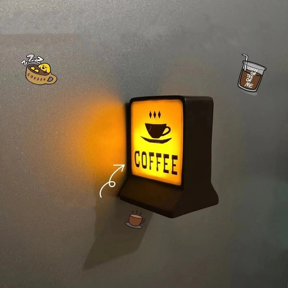 Magnetische Koelkast Stickers Koffieshop LED Lichtgevende Lichtbak Creatieve Supermarkt Decor Woondecoratie: YELLOW