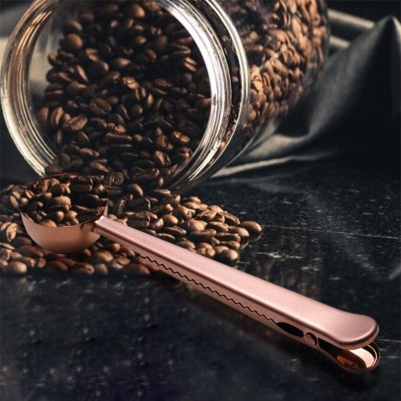 Cuchara de cocina o cafetería con Clip, cuchara medidora de té y café de acero inoxidable