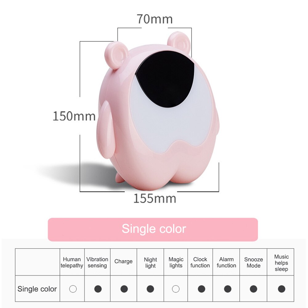 Night Light 3 In 1 Alarm Clock Kids Children Sleep Bedside Alarm Clock Wake Up Temperature Snooze Timer Clock Christmas: Pink